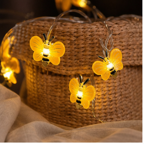 Yellow Bee LED String Lights, 30 Lights, 3 m, 8 Modes, Waterproof Battery Box with Remote Control, Decoration 1