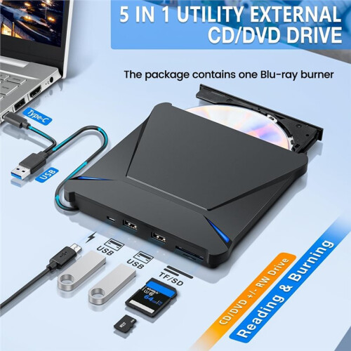Blu-Ray Burner USB3.0 External Optical DVD Drive Recorder 3D Blu-Ray Players Writer Reader for Laptop PC  Linux 1