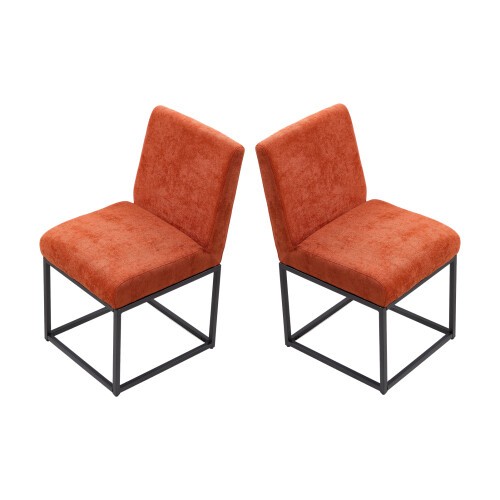 Living And Home Set of 2 Chenille Upholstered Dining Chairs in Orange 1