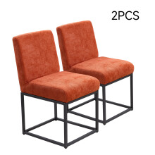 Set of 2 Chenille Upholstered Dining Chairs in Orange