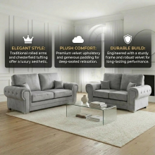 (2 Seater, Velvet Silver) Verona 3 & 2 Seater Sofa Set 2,3 Seater Sofa Living Room Upholstered Plush & Naples