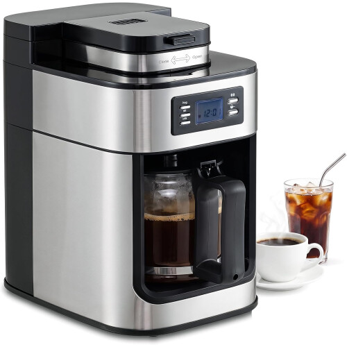 COSTWAY Bean to Cup Filter Coffee Machine with Built-in Grinder | Grind & Brew Drip Coffee Maker, 8 Cup, 24 Hour Programmable Timer