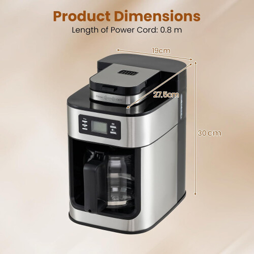 COSTWAY Bean to Cup Filter Coffee Machine with Built-in Grinder | Grind & Brew Drip Coffee Maker, 8 Cup, 24 Hour Programmable Timer 2