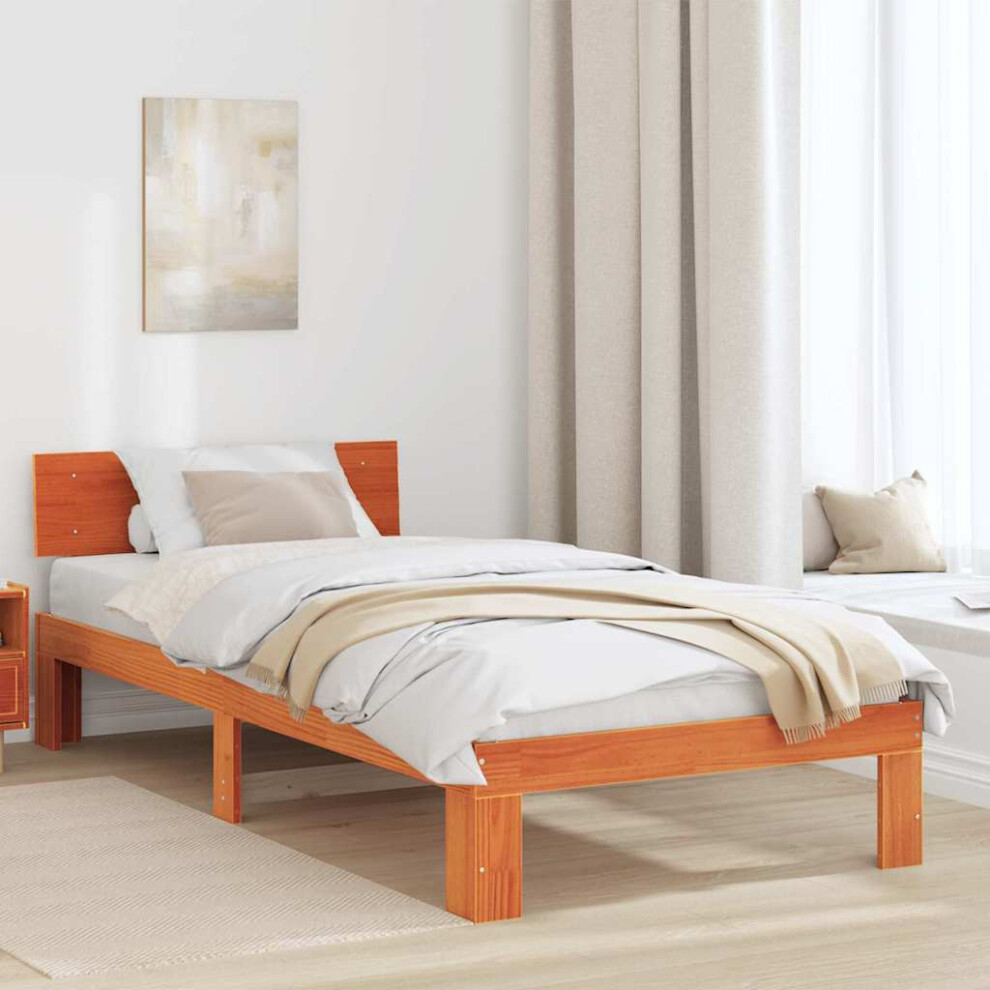 Vidaxl Bed Frame With Headboard Wax Brown 80 X 200 Cm Solid Pine Wood