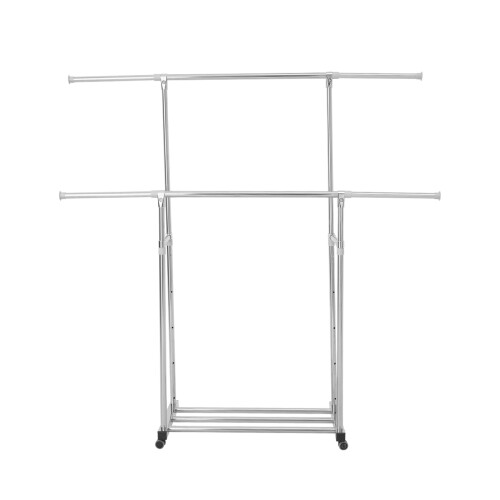 Living And Home Adjustable Stainless Steel Dual-Rod Clothes Drying Rack with Wheels 2