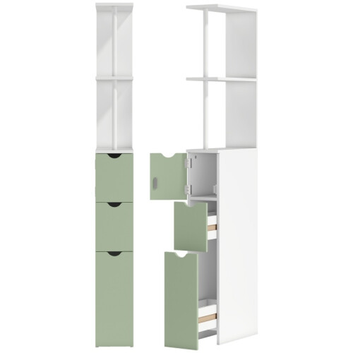 (Multicolor, Engineered Wood) Slim Tall Bathroom Cabinet, 2-Tier + 2 Drawers