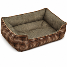 Non-Slip Raised Pet Bed for Dogs and Cats, Brown Plaid