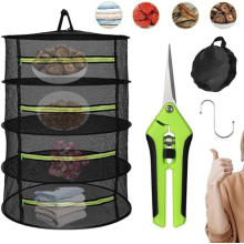 4-Layer Mesh Drying Rack Hanging Design w/ Green Zippers for Dehydrating