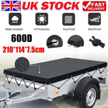 Black Trailer Cover with Bungee Cord 7'x4' - Heavy Duty Waterproof Tie Down UK