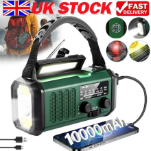 Portable Hand Crank Radio AM FM 10000mAh Wind Up Solar Radio Power Bank Torch UK