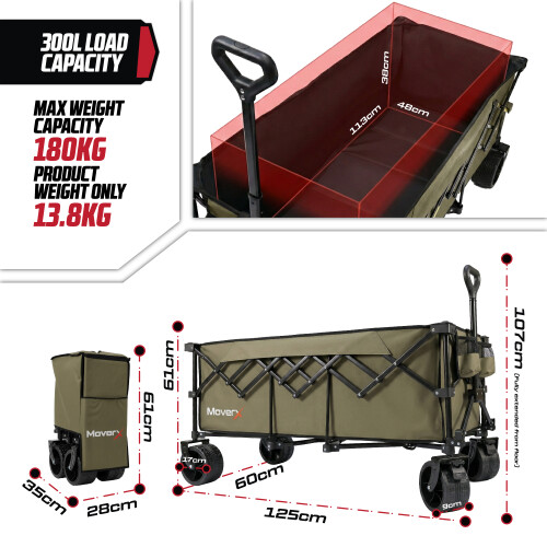 MoverX 300L/180kg Camping Tabletop Trolley - Khaki 2