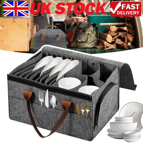 Caravan Plate Cup Holder Camping Tableware Storage Felt Bag for Motorhome Boat 1