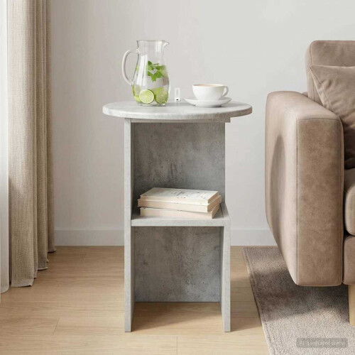 VidaXL vidaXL Side Table Concrete Grey Ø 39.5 x 55 cm Engineered Wood 2