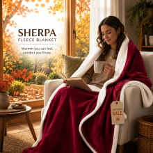 (Single (130x150cm), Burgundy) Imperial Rooms 480GSM Reversible Sherpa Fleece Reversible Blanket - Ultra Soft Warm Plush Throw