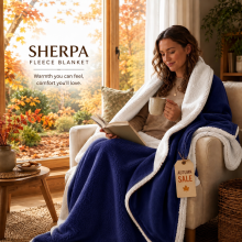 (Double (150x200cm), Navy Blue) Imperial Rooms 480GSM Reversible Sherpa Fleece Reversible Blanket - Ultra Soft Warm Plush Throw