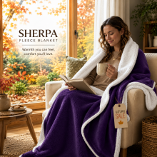 (Double (150x200cm), Purple) Imperial Rooms 480GSM Reversible Sherpa Fleece Reversible Blanket - Ultra Soft Warm Plush Throw