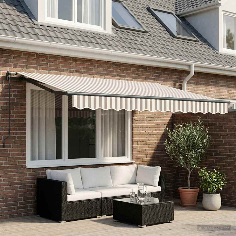 Vidaxl Retractable Awning Light Grey And White 350 X 250 Cm