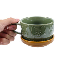 Taza Linda Japonesa Taza de Café de CeráMica Creativa Shiba Inu Panda Taza de Agua con Tapa para Desayuno para Leche de Pareja en Casa (Verde)
