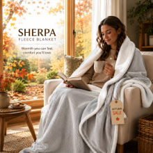 (Double (150x200cm), Silver) Imperial Rooms 480GSM Reversible Sherpa Fleece Reversible Blanket - Ultra Soft Warm Plush Throw