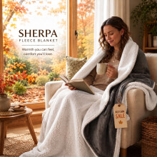 (Super King (230x270cm), Grey) Imperial Rooms 480GSM Reversible Sherpa Fleece Reversible Blanket - Ultra Soft Warm Plush Throw