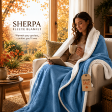 (Super King (230x270cm), Sky Blue) Imperial Rooms 480GSM Reversible Sherpa Fleece Reversible Blanket - Ultra Soft Warm Plush Throw