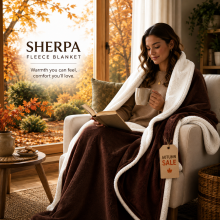 (Super King (230x270cm), Coffee) Imperial Rooms 480GSM Reversible Sherpa Fleece Reversible Blanket - Ultra Soft Warm Plush Throw