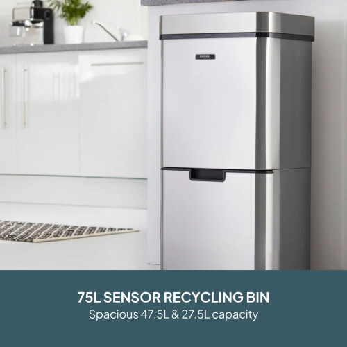 Cooks Professional Cooks Professional 75L Sensor Recycling Bin with Food Caddy | Silver 1