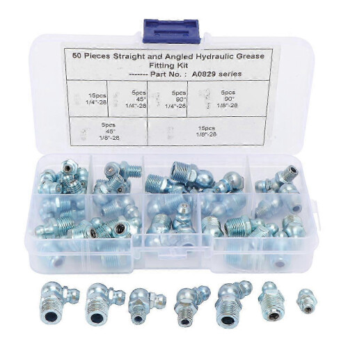 50-Piece Silver Replacement Grease Fitting Assortment Kit