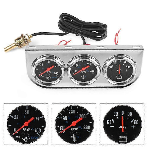 Triple Function Car Gauge: Digital Oil Pressure Water Temperature and Current Meter 1