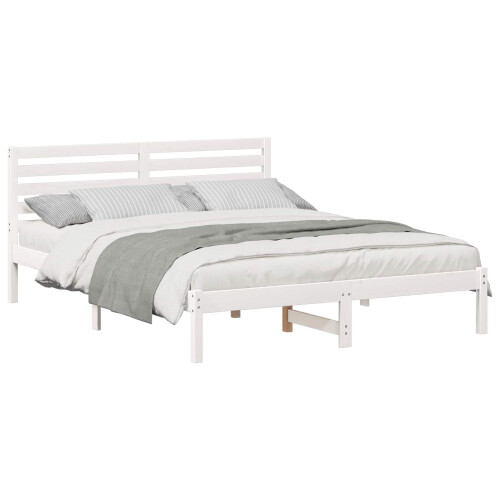 VidaXL vidaXL Bed Frame with Headboard White 150 x 200 cm Solid Pine Wood 2