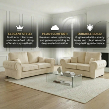(2 Seater, Velvet Cream) Verona 3 & 2 Seater Sofa Set 2,3 Seater Sofa Living Room Upholstered Plush & Naples