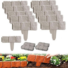 20 Pack Imitation Stone Garden Fence Plastic Retaining Edging Border Grey Cobbled