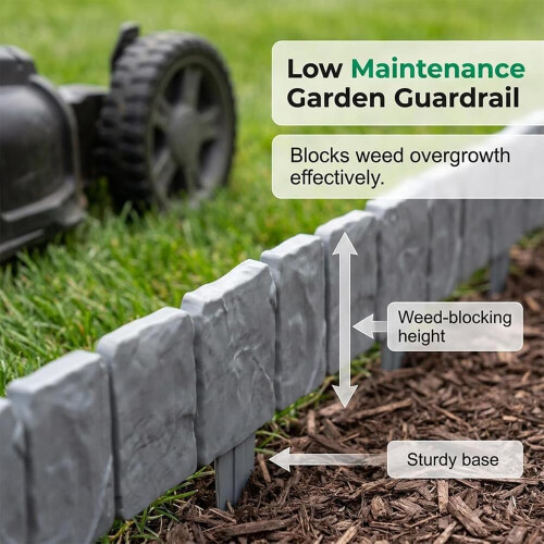 20 Pack Imitation Stone Garden Fence Plastic Retaining Edging Border Grey Cobbled 1