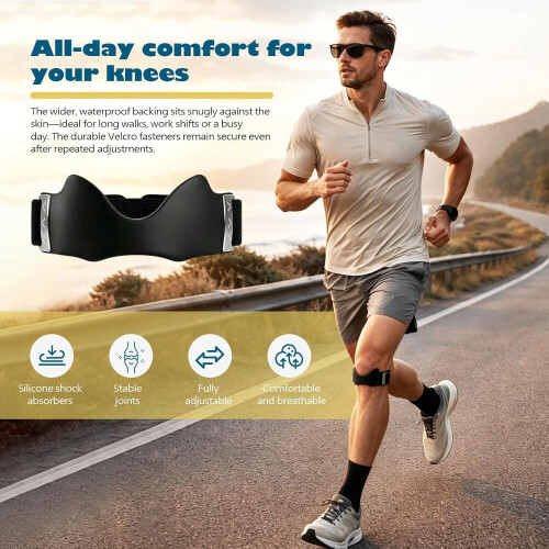 2-pack svart knästöd för patella med 3D-silikonluftkudde, 1