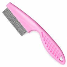 Loppekam for katter og hunder, liten rosa fintannet kjæledyrpleie med rustfritt stål