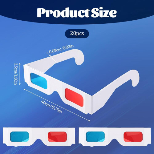 Συσκευασία 20 χάρτινων γυαλιών 3D με κόκκινο και μπλε φακό, ανάγλυφο 1