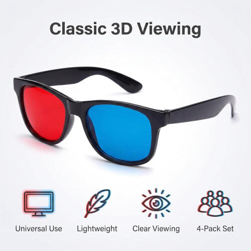 Πακέτο 4 κόκκινα και μπλε γυαλιά 3D Universal TV Movie Dimensional Video Frame DVD Game 2