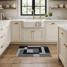 (40X60cm, Scandinavian Black Grey) Short Pile Geometric Rug | Extra Soft Faux Fur Non Slip Rubber Backed Carpet