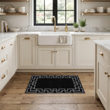 (40X60cm, Greek Key Black) Short Pile Geometric Rug | Extra Soft Faux Fur Non Slip Rubber Backed Carpet