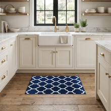 (40X60cm, Moroccan Trellis Navy) Short Pile Geometric Rug | Extra Soft Faux Fur Non Slip Rubber Backed Carpet