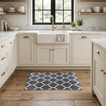 (40X60cm, Moroccan Trellis Grey) Short Pile Geometric Rug | Extra Soft Faux Fur Non Slip Rubber Backed Carpet