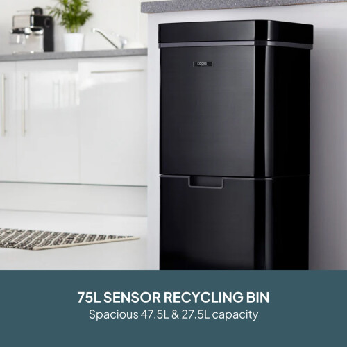 Cooks Professional Cooks Professional 75L Sensor Recycling Bin with Food Caddy | Black 1