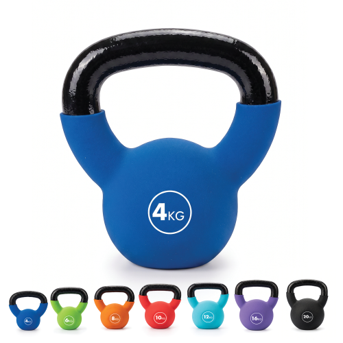 Kayman Kettlebell, Cast-Iron Core, Neoprene Coated, Flat Base, Colour-Coded for Beginners & Cardio. 4kg