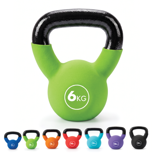 Kayman Kettlebell, Cast-Iron Core, Neoprene Coated, Flat Base, Colour-Coded for Beginners & Cardio, 6kg