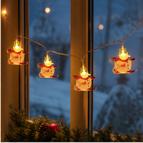 Solar LED Christmas String Lights with Skiing Snowmen, 8 Modes, 100 LEDs 2