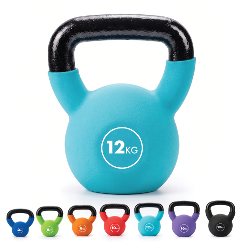 Kayman Kettlebell, Cast-Iron Core, Neoprene Coated, Flat Base, Colour-Coded for Strength Training,12kg