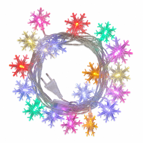 Multicolor Snowflake LED Christmas String Lights, 40 LEDs USB, 8 Modes with Remote Control