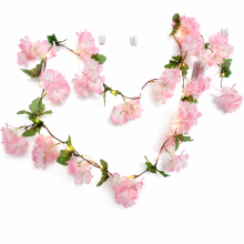 Cherry Blossom LED String Lights with Leaves, 50 LEDs, 3-Battery Powered, Waterproof Indoor and Outdoor Decoration