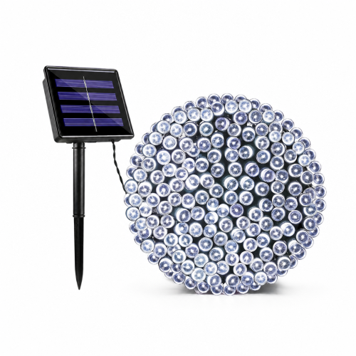 Solar LED String Lights White for Outdoor Use, Waterproof, 100 LEDs, 8 Modes, with Remote Control
