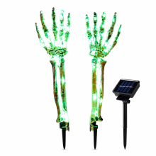 Solar Skeleton Hand Garden Stake Lights, 2 Green LED Waterproof Halloween Decorations